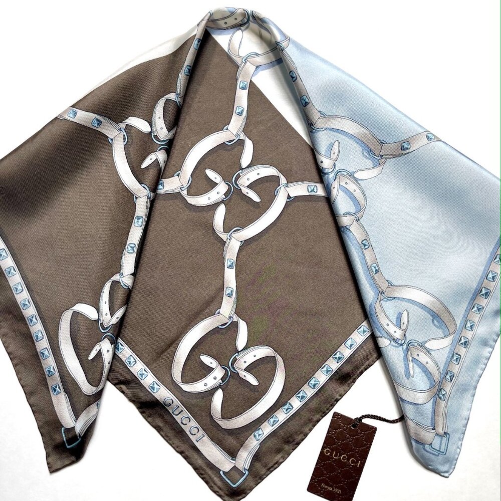 Gucci Logo Chains Color-Block Silk Scarf